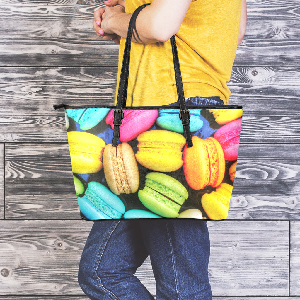 Colorful Macarons Print Leather Tote Bag