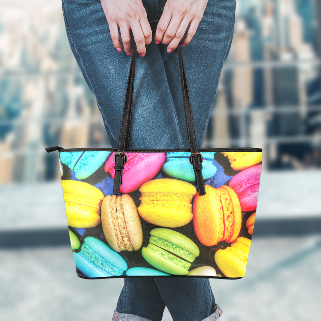 Colorful Macarons Print Leather Tote Bag