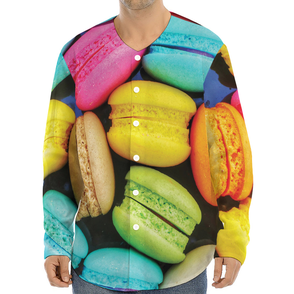 Colorful Macarons Print Long Sleeve Baseball Jersey