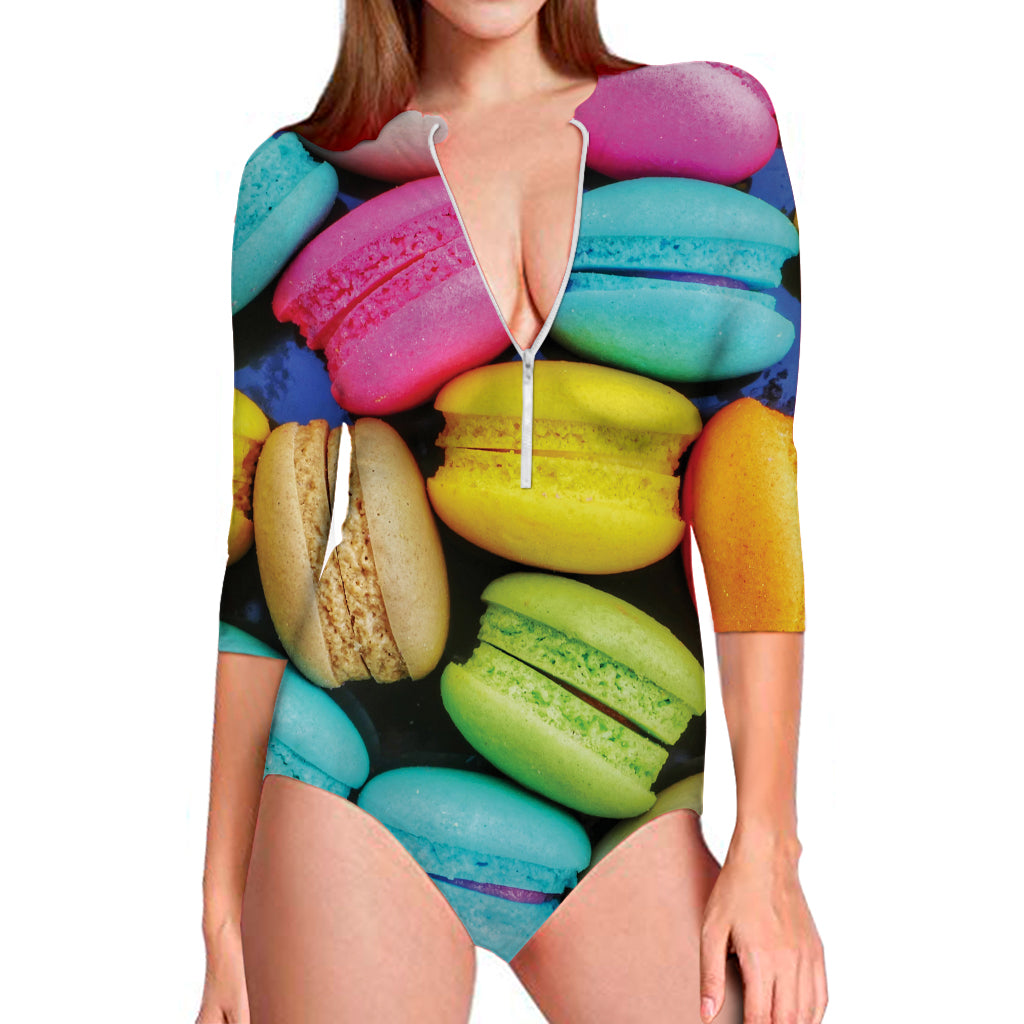 Colorful Macarons Print Long Sleeve Swimsuit