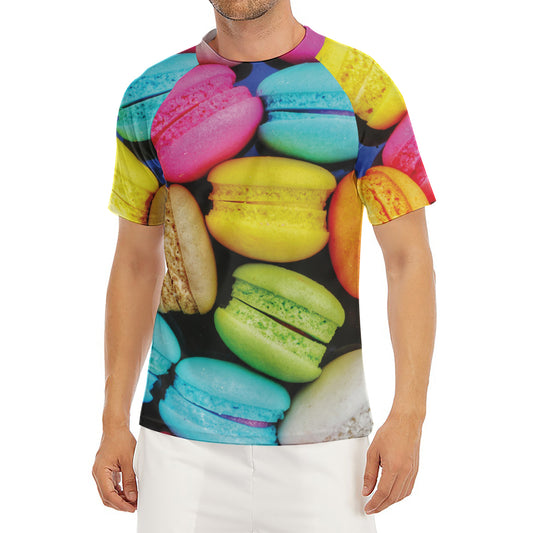 Colorful Macarons Print Men's Short Sleeve Rash Guard