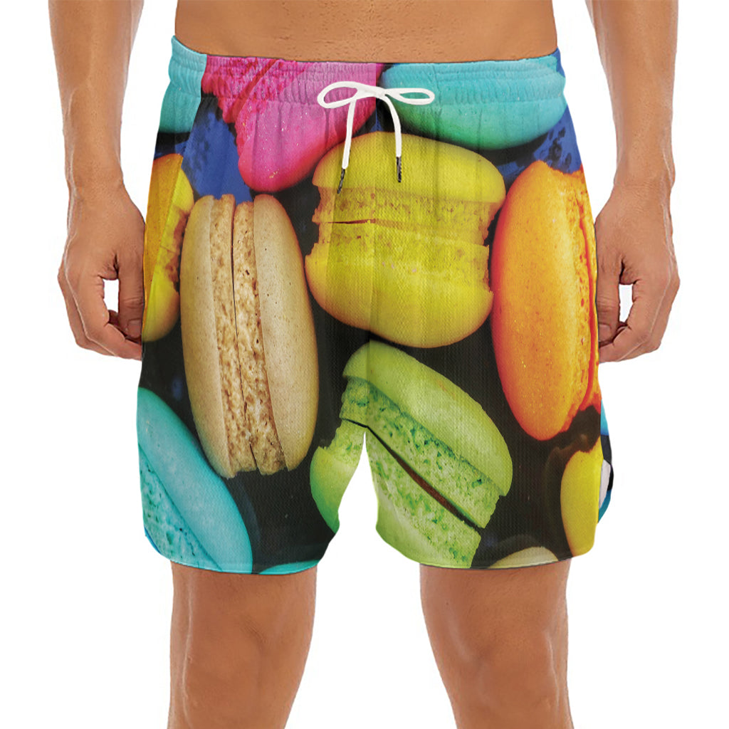 Colorful Macarons Print Men's Split Running Shorts
