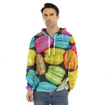 Colorful Macarons Print Men's Velvet Pullover Hoodie