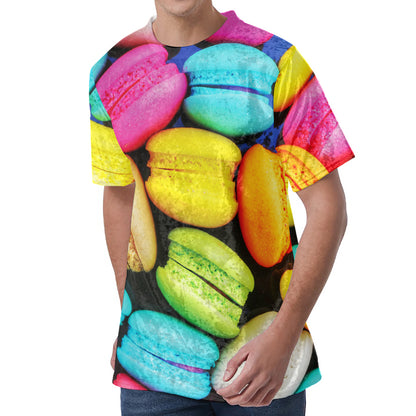 Colorful Macarons Print Men's Velvet T-Shirt