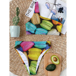 Colorful Macarons Print One Shoulder Bikini Top