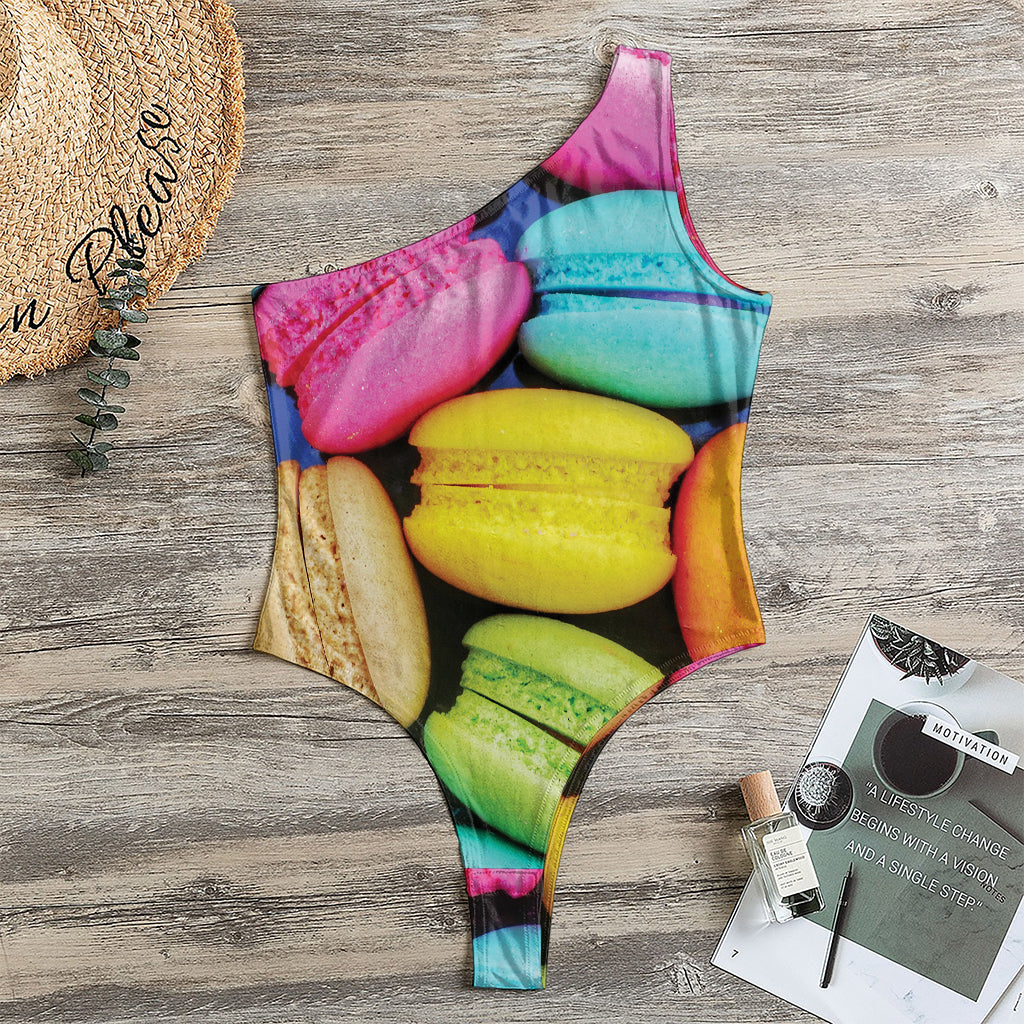 Colorful Macarons Print One Shoulder Bodysuit