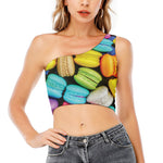 Colorful Macarons Print One Shoulder Crop Top