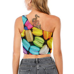 Colorful Macarons Print One Shoulder Crop Top