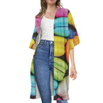Colorful Macarons Print Open Front Beach Cover Up