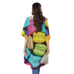 Colorful Macarons Print Open Front Beach Cover Up
