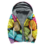 Colorful Macarons Print Sherpa Lined Zip Up Hoodie