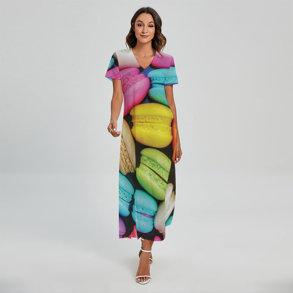 Colorful Macarons Print Short Sleeve Maxi Dress