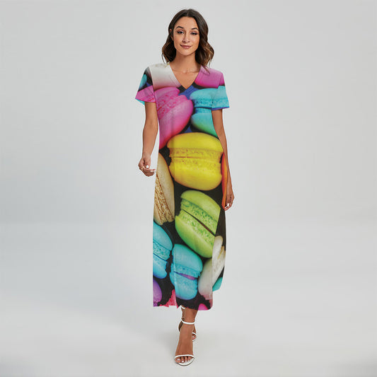 Colorful Macarons Print Short Sleeve Maxi Dress