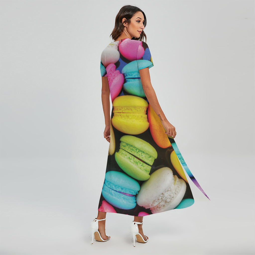 Colorful Macarons Print Short Sleeve Maxi Dress