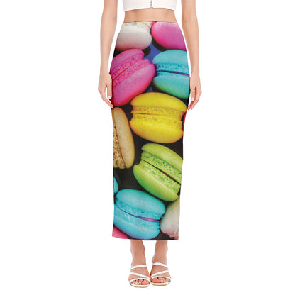 Colorful Macarons Print Side Slit Maxi Skirt
