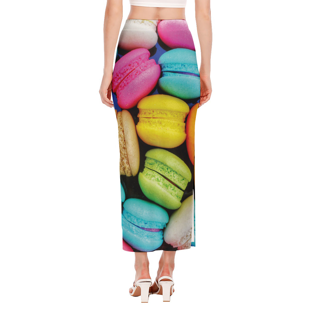 Colorful Macarons Print Side Slit Maxi Skirt