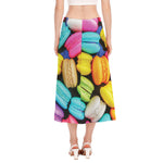 Colorful Macarons Print Side Slit Midi Skirt