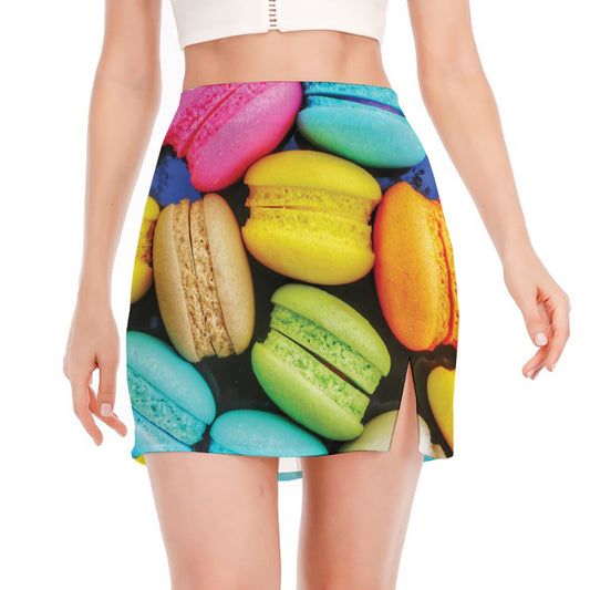 Colorful Macarons Print Side Slit Mini Skirt