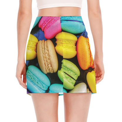 Colorful Macarons Print Side Slit Mini Skirt