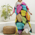 Colorful Macarons Print Silk V-Neck Kaftan Dress