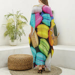 Colorful Macarons Print Silk V-Neck Kaftan Dress