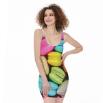 Colorful Macarons Print Sleeveless Bodycon Dress