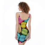 Colorful Macarons Print Sleeveless Bodycon Dress