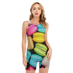 Colorful Macarons Print Sleeveless One Piece Swimsuit