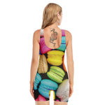 Colorful Macarons Print Sleeveless One Piece Swimsuit