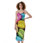 Colorful Macarons Print Slim Fit Midi Cami Dress