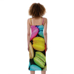 Colorful Macarons Print Slim Fit Midi Cami Dress