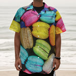 Colorful Macarons Print Textured Short Sleeve Shirt