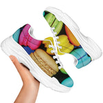 Colorful Macarons Print White Chunky Shoes