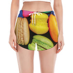 Colorful Macarons Print Women's Split Running Shorts