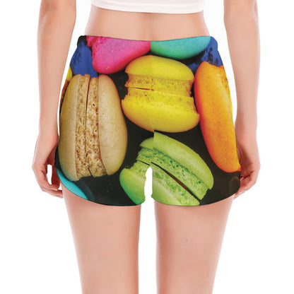 Colorful Macarons Print Women's Split Running Shorts