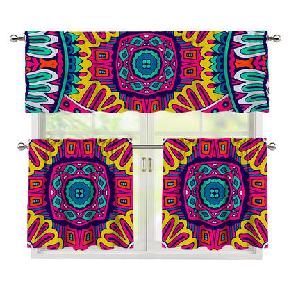 Colorful Mandala Bohemian Pattern Print 3 Piece Kitchen Curtains