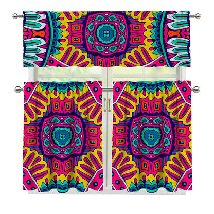 Colorful Mandala Bohemian Pattern Print 3 Piece Kitchen Curtains