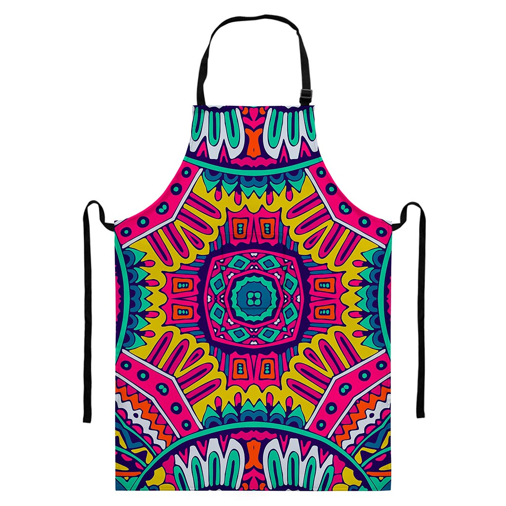 Colorful Mandala Bohemian Pattern Print Bib Apron With Pocket