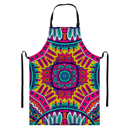 Colorful Mandala Bohemian Pattern Print Bib Apron With Pocket