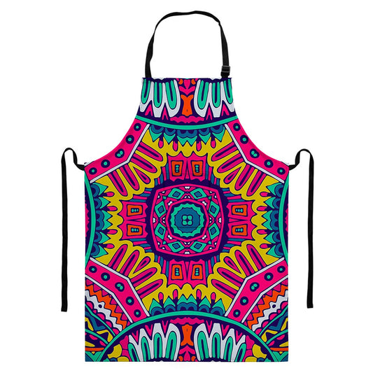 Colorful Mandala Bohemian Pattern Print Bib Apron With Pocket