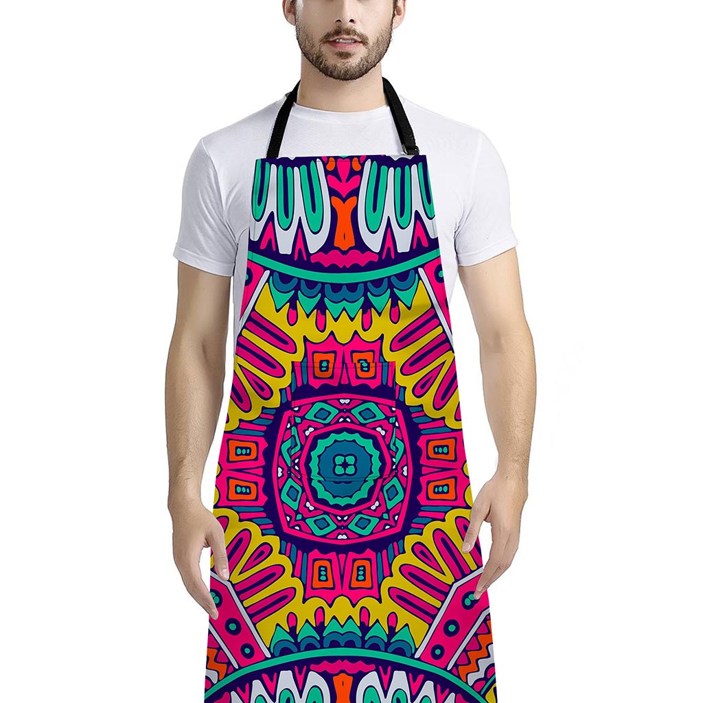Colorful Mandala Bohemian Pattern Print Bib Apron With Pocket