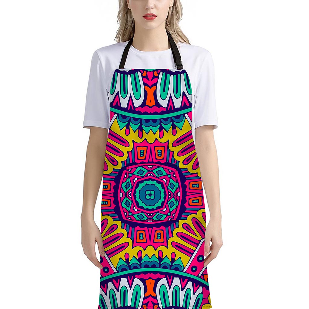Colorful Mandala Bohemian Pattern Print Bib Apron With Pocket
