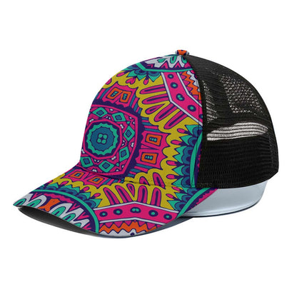 Colorful Mandala Bohemian Pattern Print Black Mesh Trucker Cap
