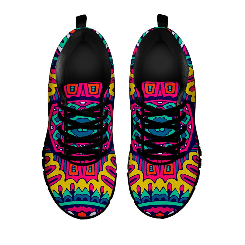 Colorful Mandala Bohemian Pattern Print Black Running Shoes