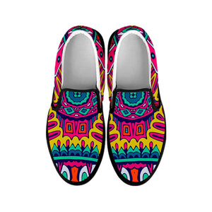 Colorful Mandala Bohemian Pattern Print Black Slip On Sneakers