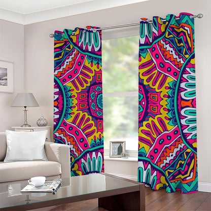 Colorful Mandala Bohemian Pattern Print Blackout Grommet Curtains
