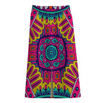 Colorful Mandala Bohemian Pattern Print Cotton Front Slit Maxi Skirt