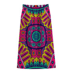 Colorful Mandala Bohemian Pattern Print Cotton Front Slit Maxi Skirt