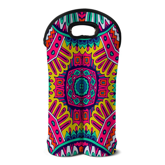 Colorful Mandala Bohemian Pattern Print Double Neoprene Wine Tote