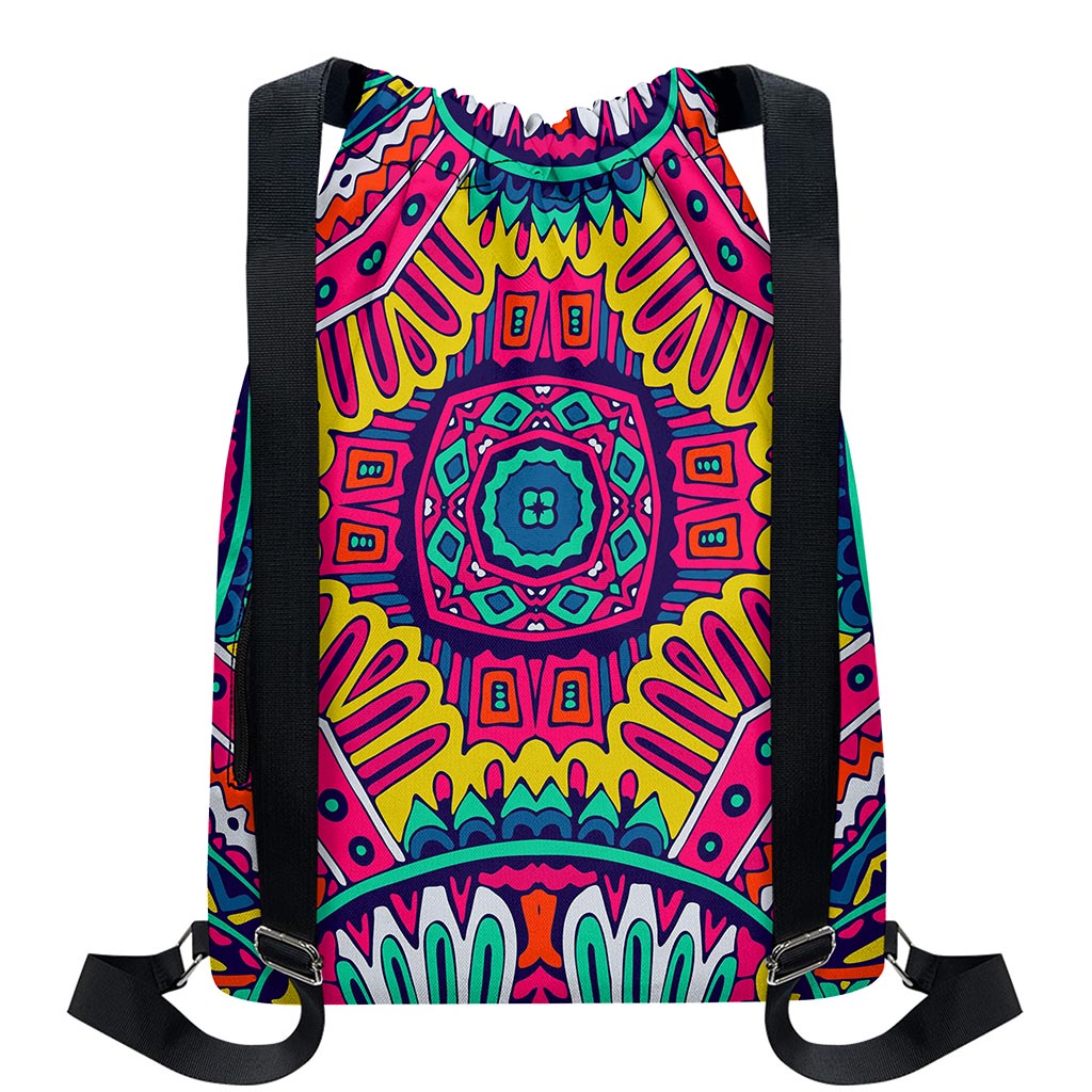 Colorful Mandala Bohemian Pattern Print Drawstring Backpack